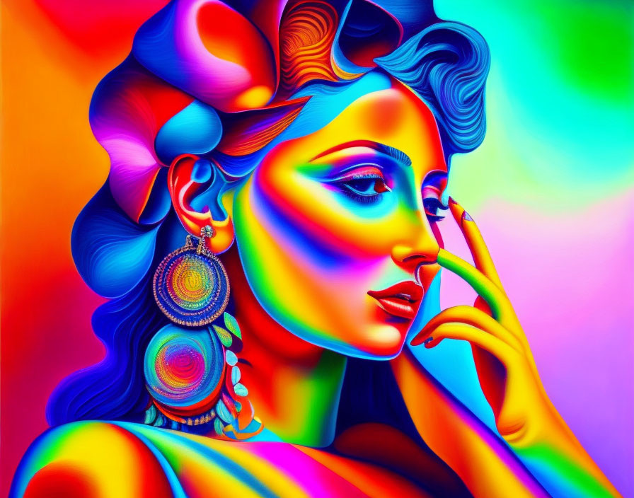 Colorful digital artwork: Woman with vibrant gradient hues