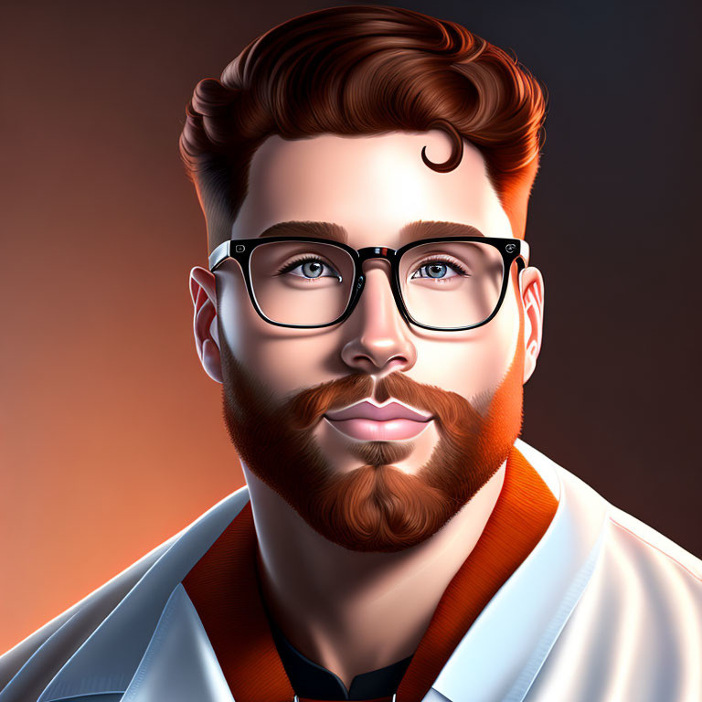 Stylish man with beard and glasses on gradient background