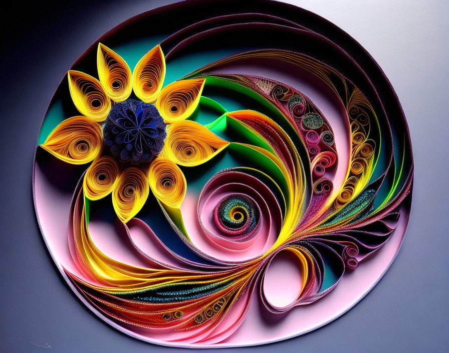 Colorful Floral Paper Quilling Art with Rainbow Gradient