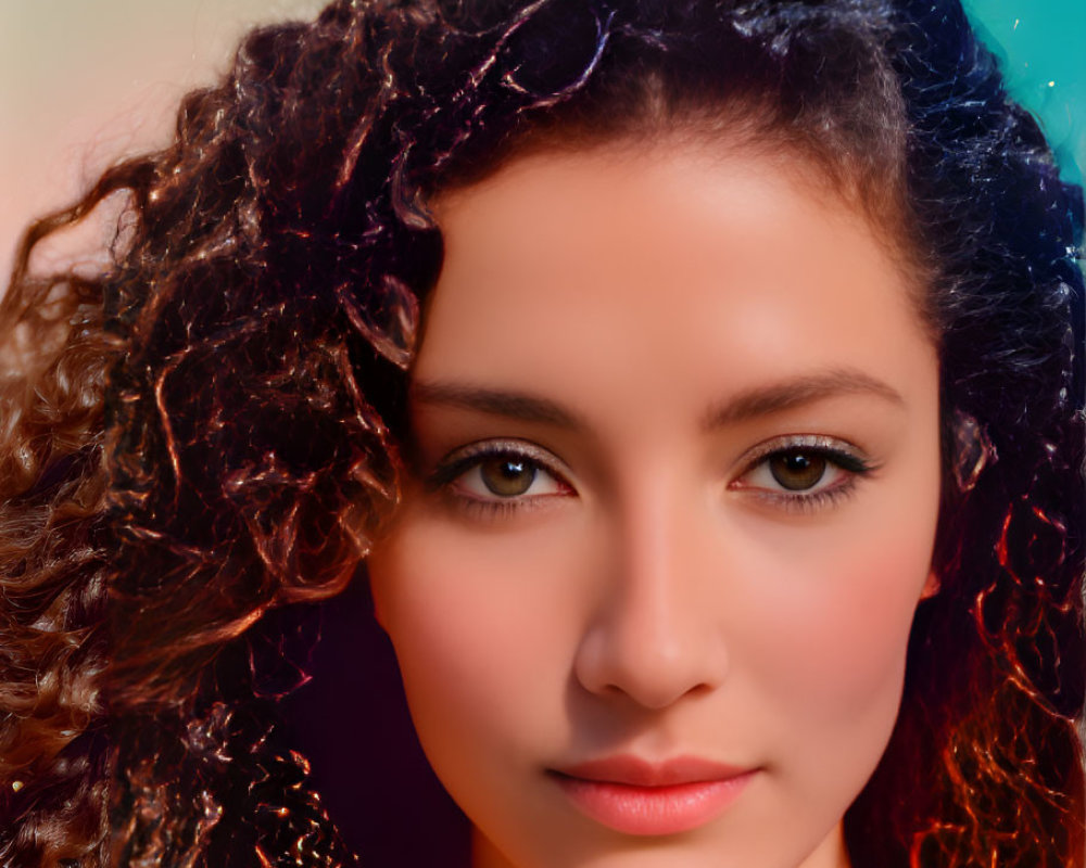 Curly-Haired Woman Portrait on Gradient Background