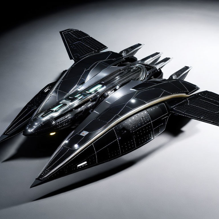 Futuristic black spaceship with intricate wings for interstellar travel