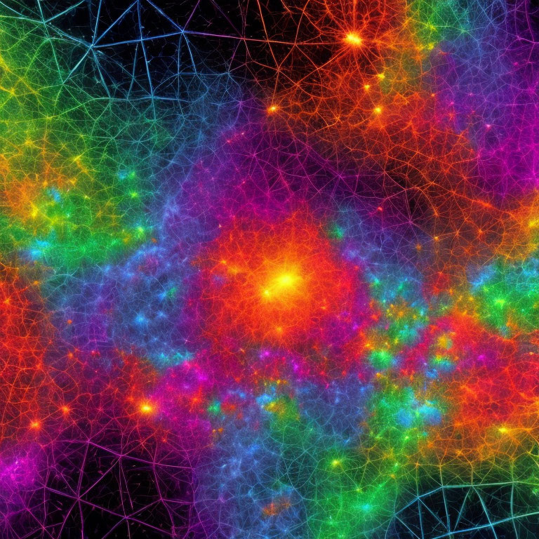 Colorful Abstract Network of Interconnected Lines and Points in Vibrant Hues