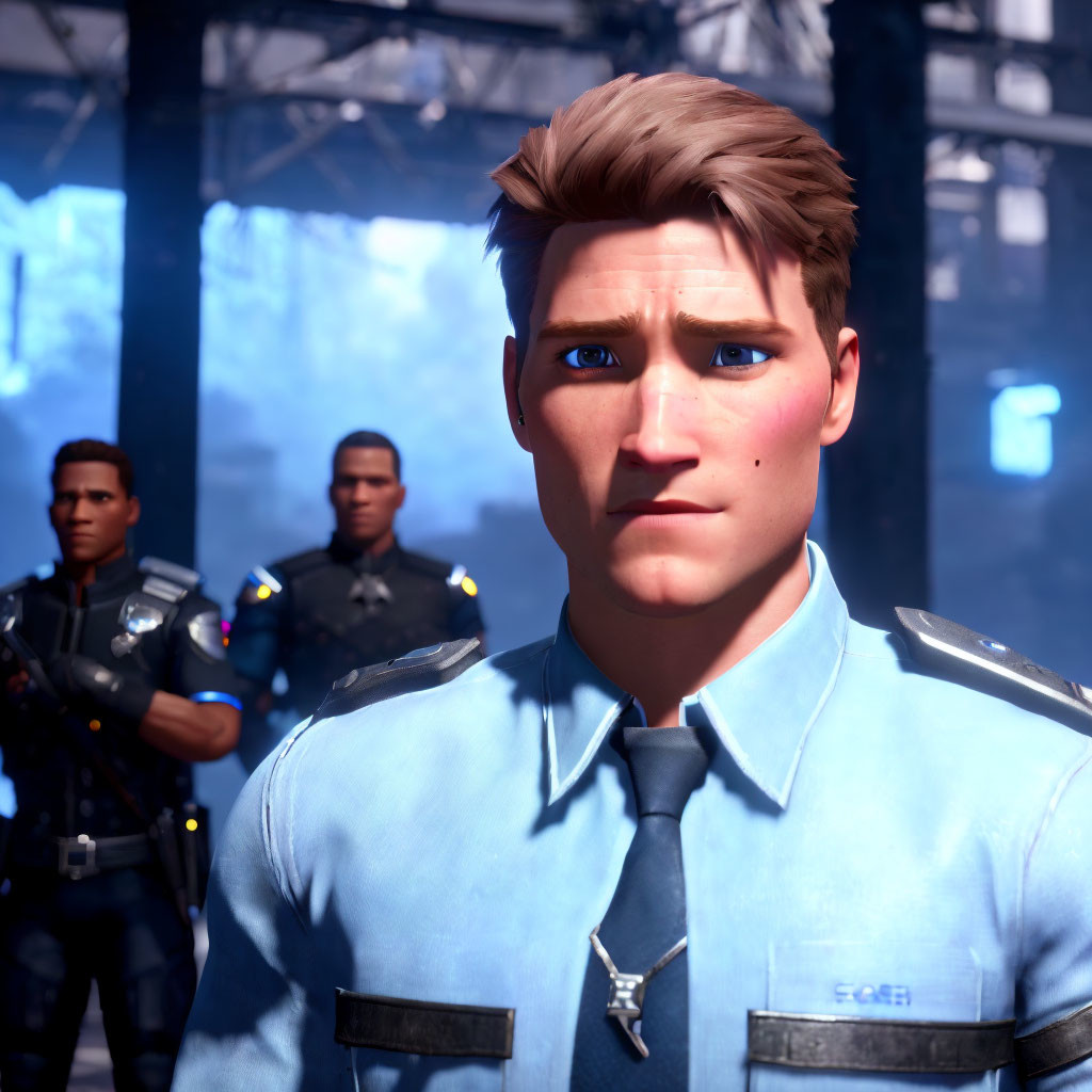 Digital illustration: Confident young man with blue eyes in uniform