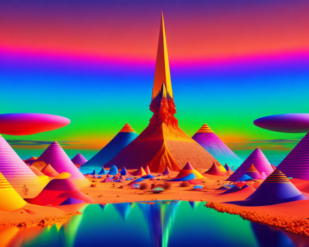 Colorful Pyramids and Alien-like Structures in Surreal Landscape