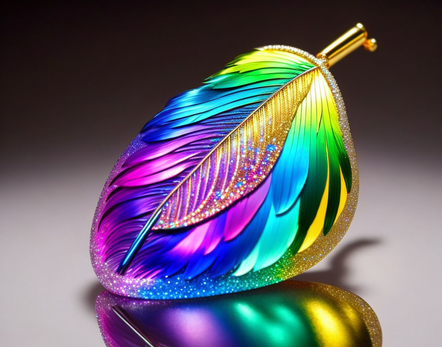 Multicolored Glass Feather Art with Glittery Base