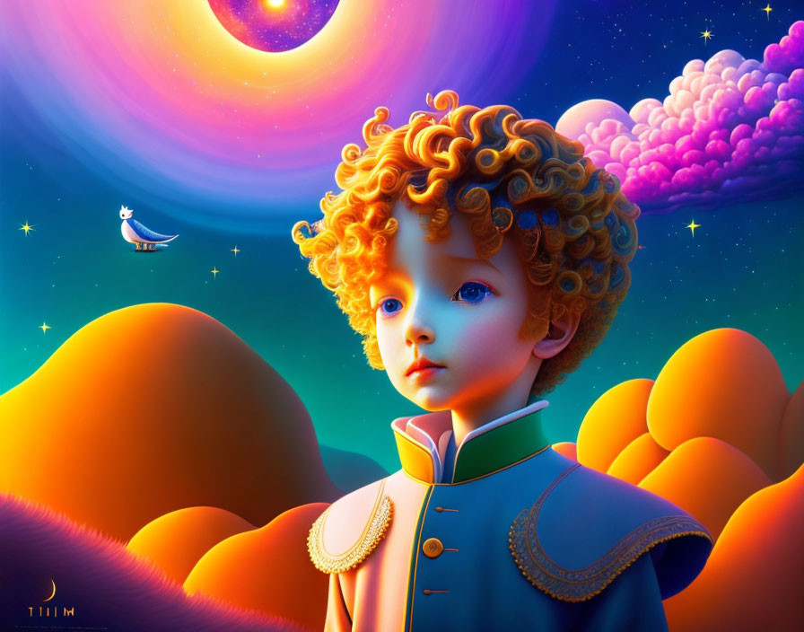 Child with Curly Hair in Vibrant Celestial Portrait