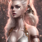 Fantasy female warrior digital portrait with white hair and blue eyes