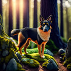 Colorful Dog Illustration in Enchanted Forest Scene