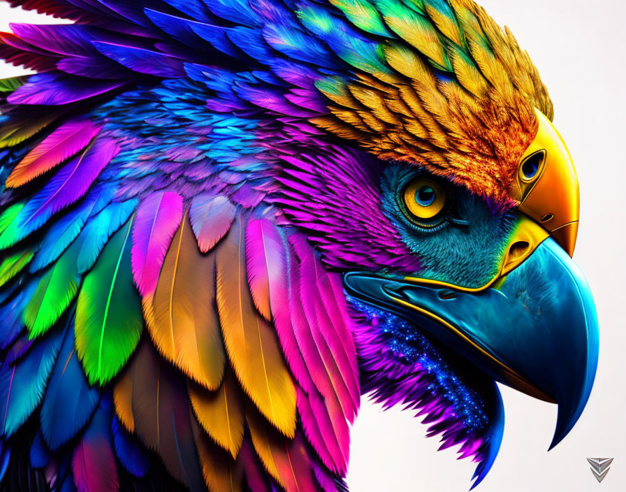 Colorful Eagle Artwork with Purple, Blue, Orange, and Pink Plumage