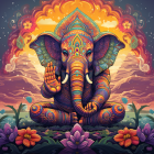 Colorful Psychedelic Elephant Illustration with Intricate Patterns