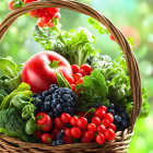Fresh Vegetable Basket Against Sunny Background