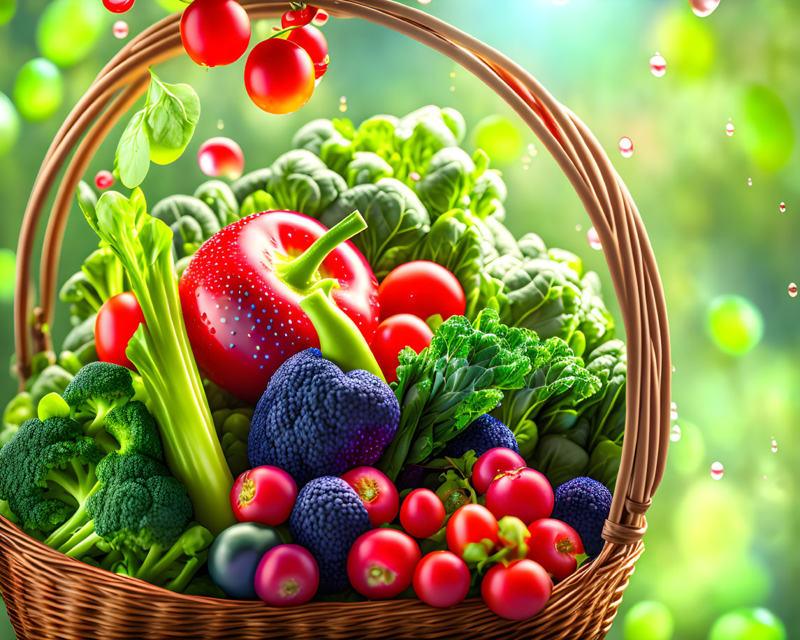 Fresh Vegetable Basket Against Sunny Background