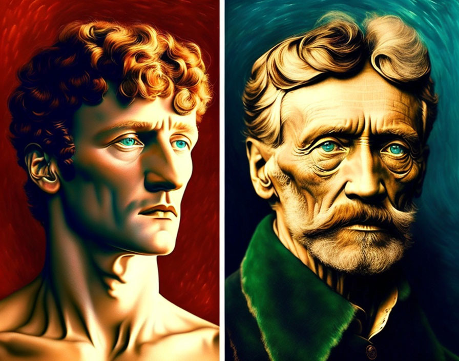 Color-Contrasted Digital Portraits of Classical Bust and Elderly Man