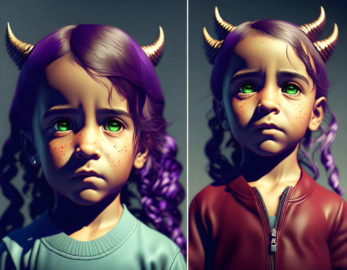 Stylized digital artwork featuring two children with distinct appearances