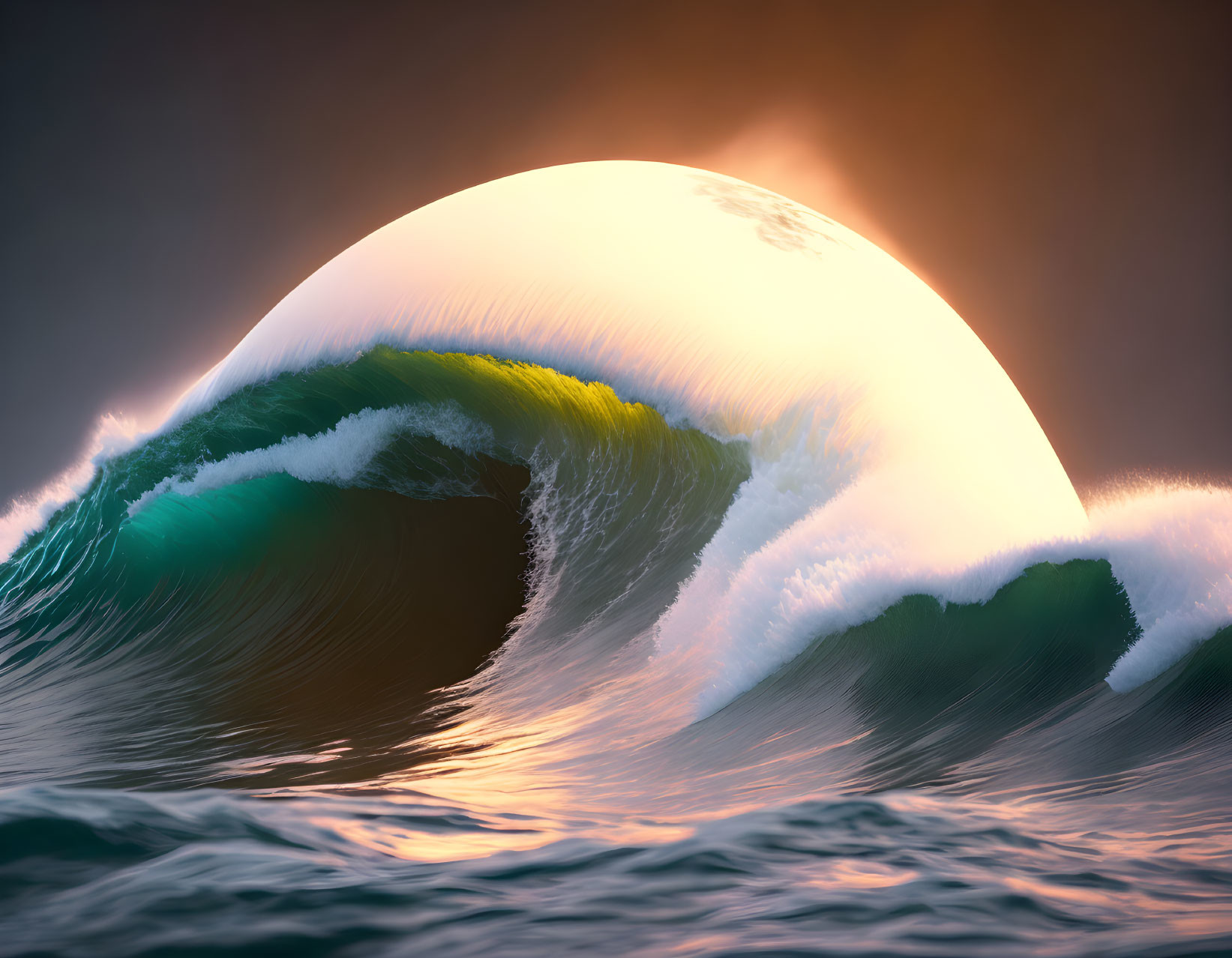 Backlit Ocean Wave at Sunset or Sunrise