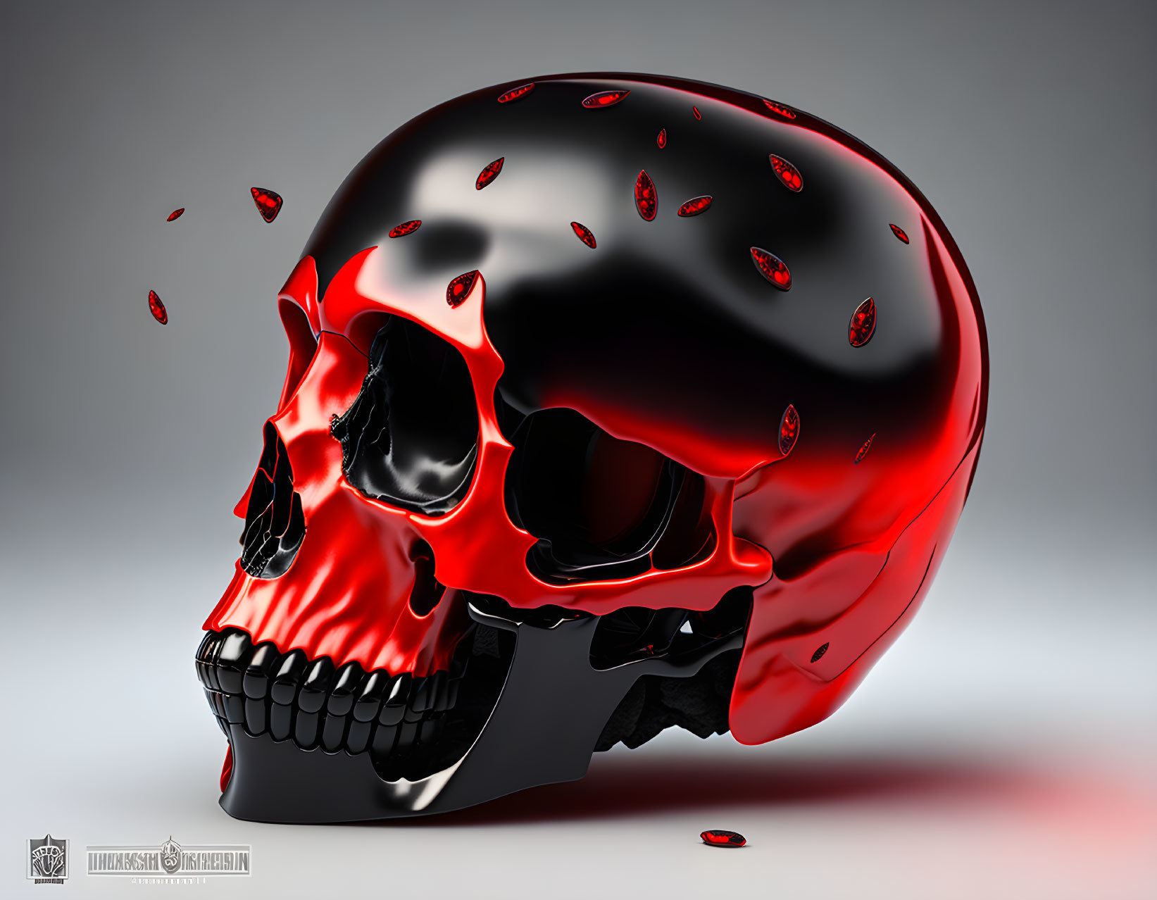 Shiny Black and Red Skull with Glowing Interior