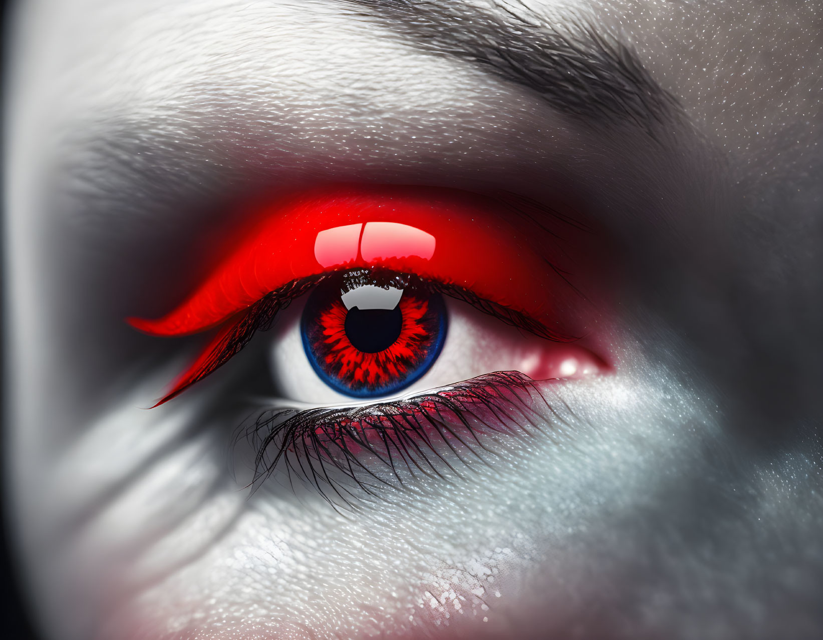 Detailed Close-Up of Human Eye with Vibrant Red Highlight and Textured Skin