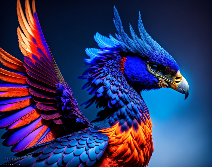 Colorful digital artwork of mythical bird with eagle and peacock features