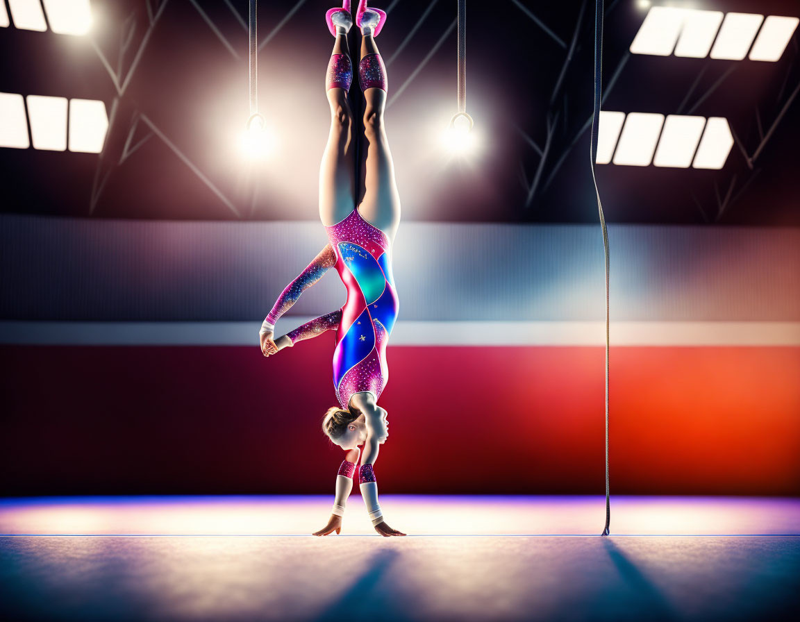 Gymnast Handstand on Balance Beam in Dramatic Lighting