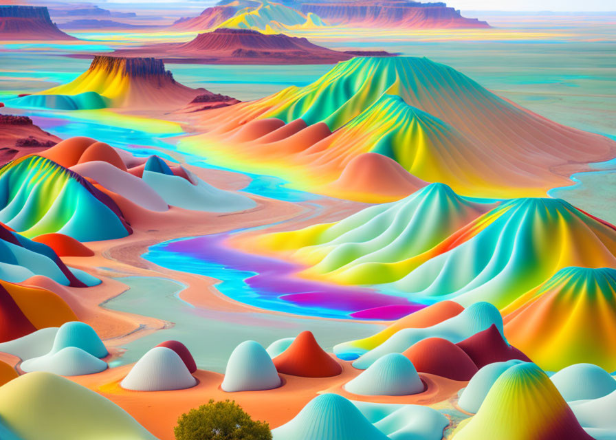 Surreal landscape with vibrant colors and smooth formations