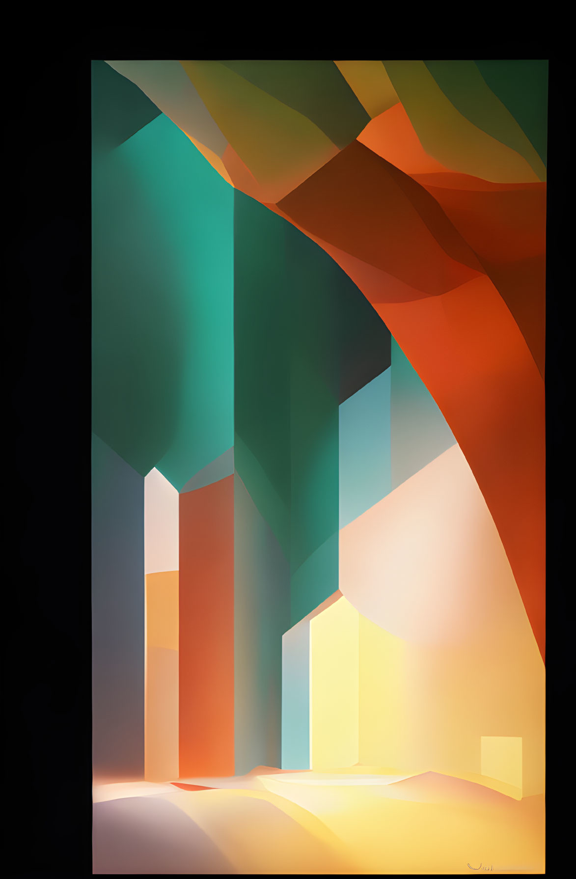 Colorful Abstract Digital Art with Architectural Forms and Light Play