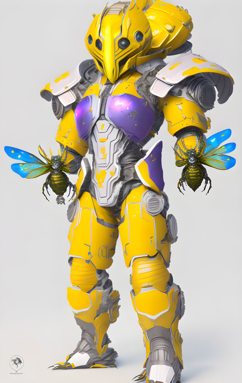 Colorful Bee-Themed Robotic Exosuit with Mechanical Wings