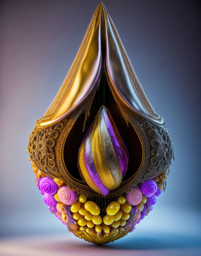 Colorful 3D fractal pod design with intricate textures