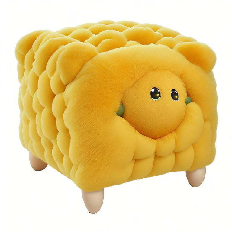 Yellow Sheep Ottoman with Smiling Face & Big Eyes