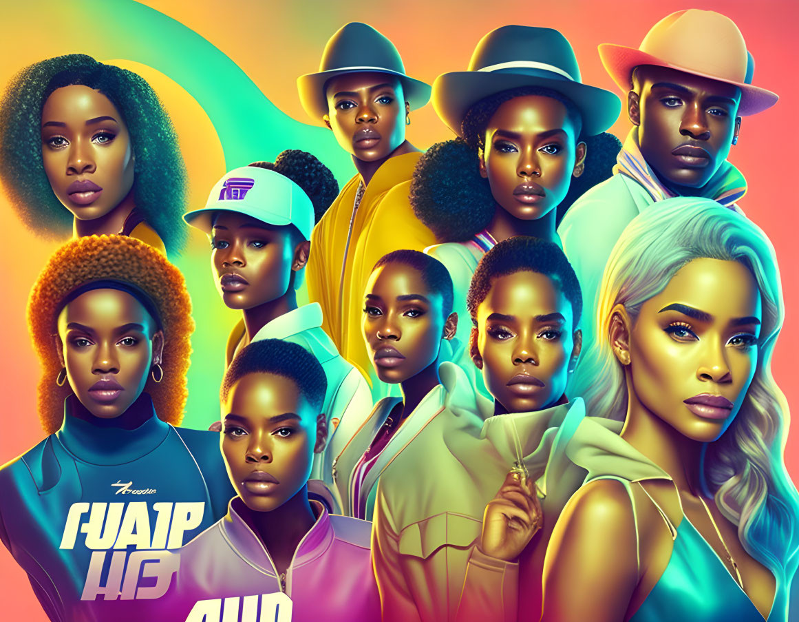 Colorful Illustration of Stylish, Diverse People on Gradient Background