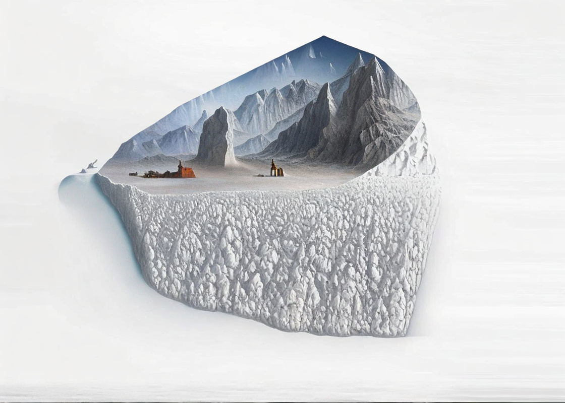 Artistic fusion of mountain landscape and iceberg in stunning artwork