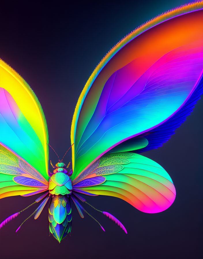 Vivid Rainbow Butterfly Artwork on Dark Background