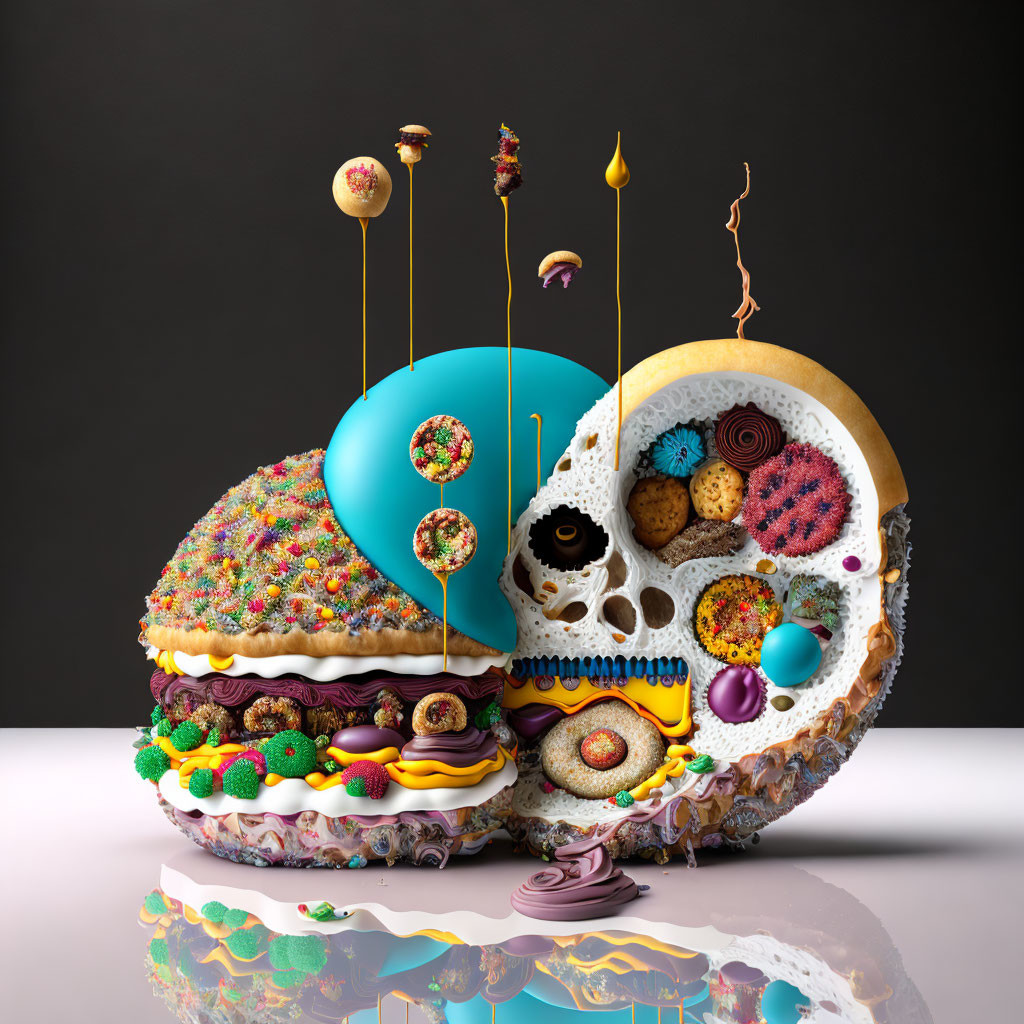 Vibrant digital art: Imaginative sandwich cross-section with textures and patterns