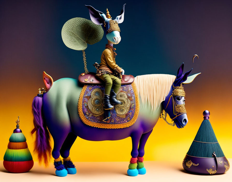 Child as knight riding ornate donkey in digital artwork