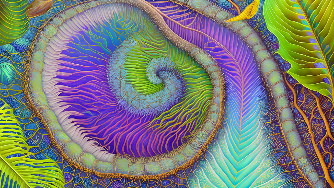 Colorful Spiral Fractal Art in Blue, Green, and Purple