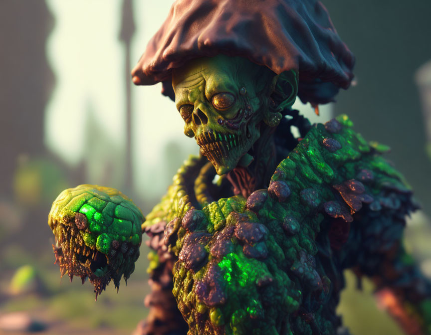 Illustration of Glowing Green Zombie Pirate in Tattered Hat