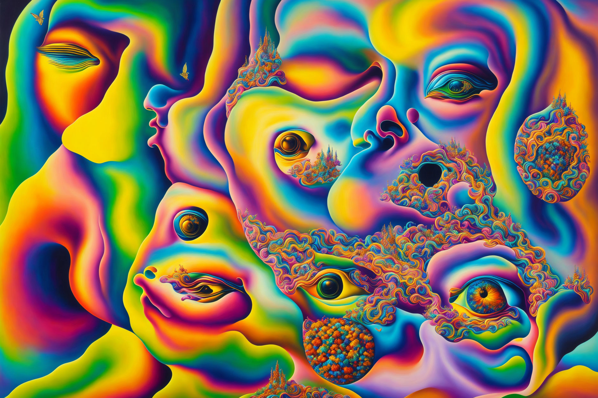 Colorful Psychedelic Artwork with Overlapping Facial Features