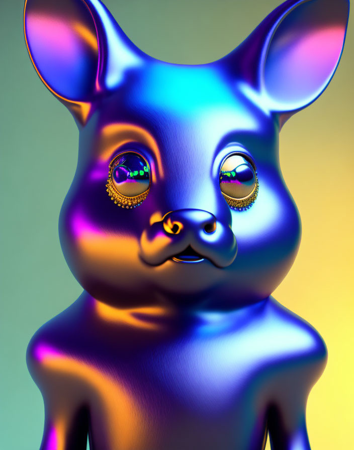 Colorful 3D-rendered pig with shiny, jeweled eyes