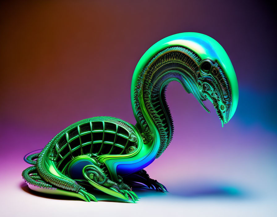 Colorful Fractal Art: Metallic Serpent on Gradient Background