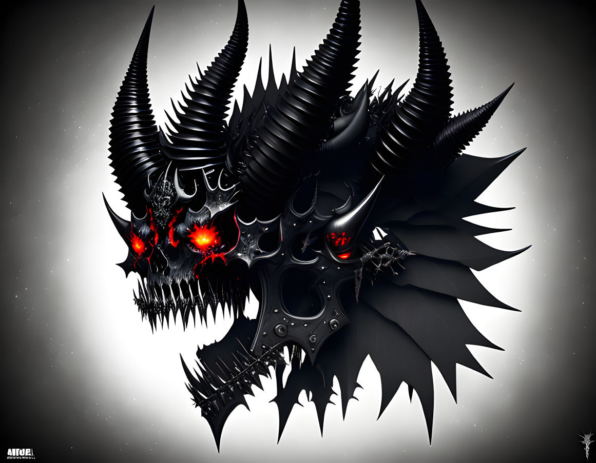 Dark Fantasy Skull with Spikes, Wings, and Glowing Red Eyes