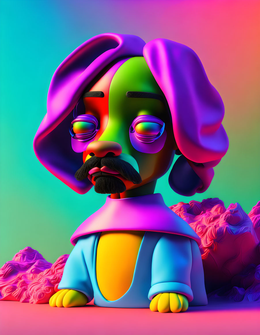 Colorful Digital Art: Stylized Character with Exaggerated Features