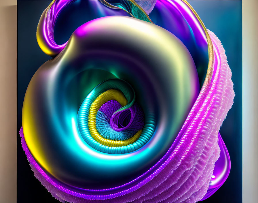 Colorful Digital Fractal Spiral with Purple, Blue, and Yellow Swirling Patterns