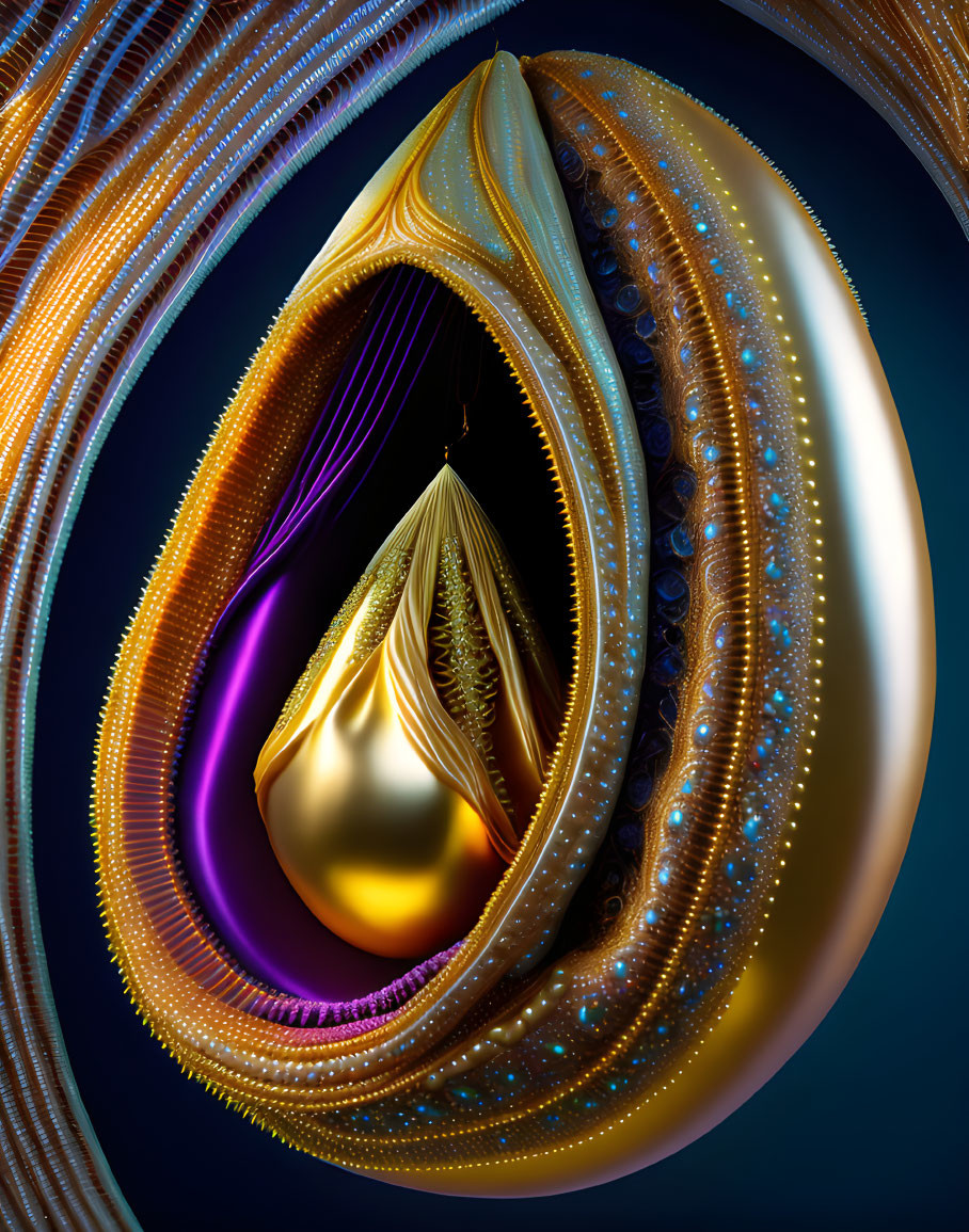 Symmetrical abstract digital art with metallic sheen & vibrant colors