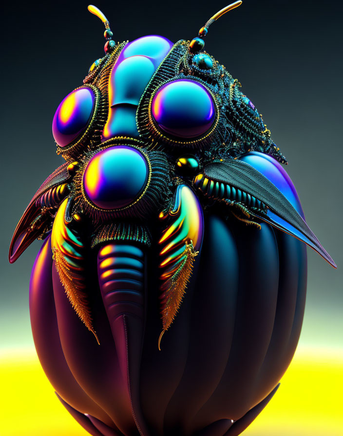 Colorful 3D-rendered beetle figure on gradient background