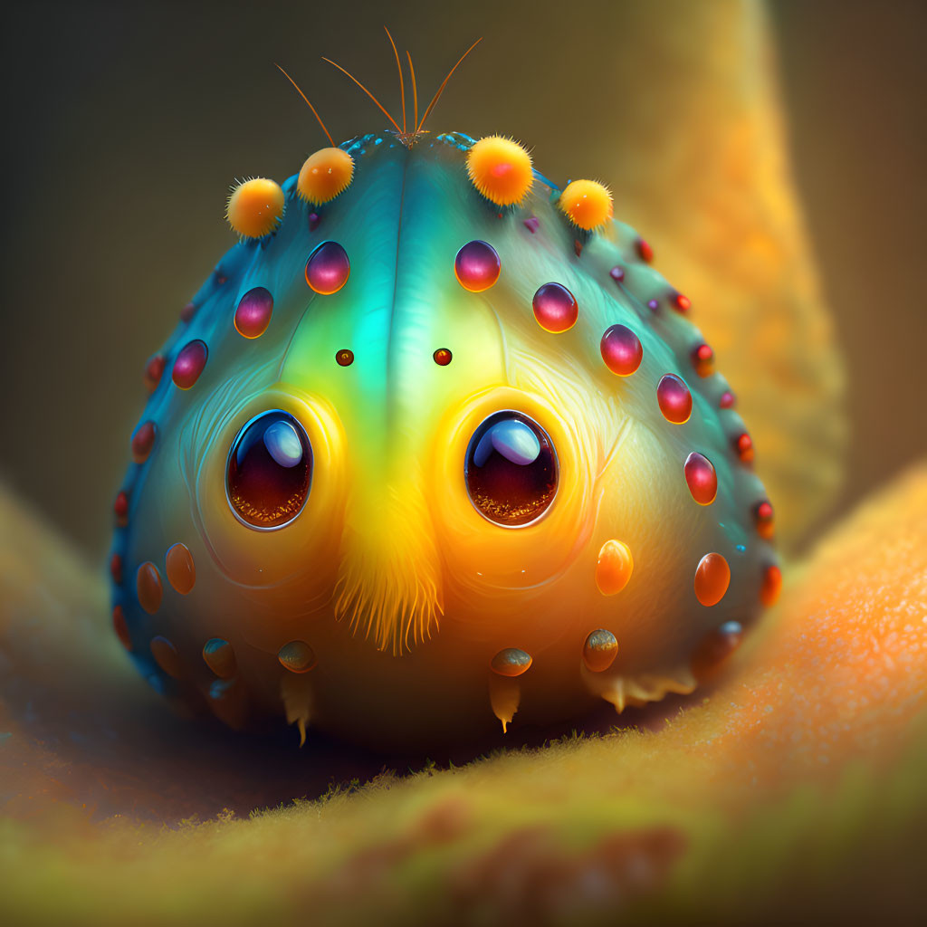 Colorful whimsical caterpillar creature with large expressive eyes in digital art