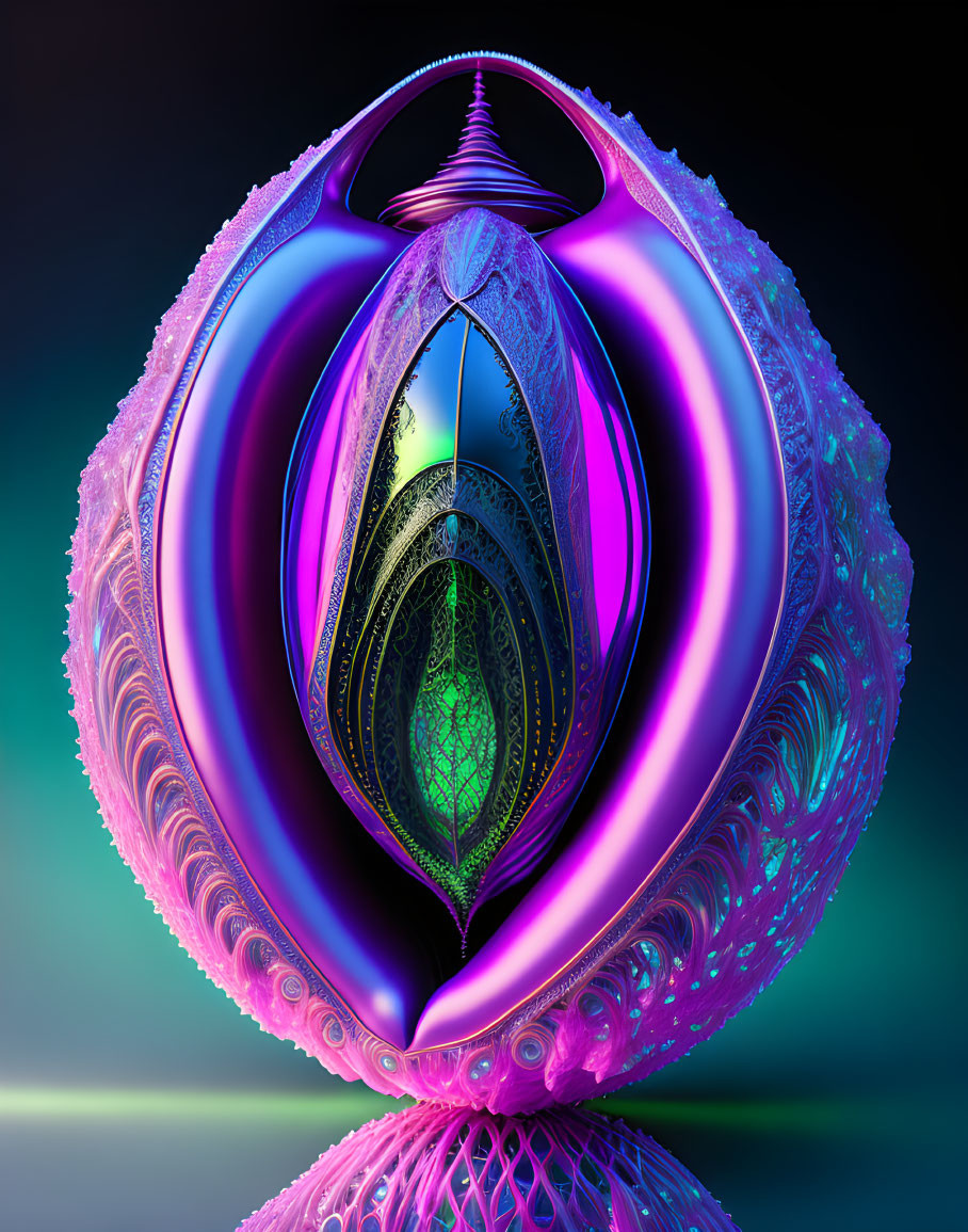 Colorful 3D fractal art with intricate symmetrical design