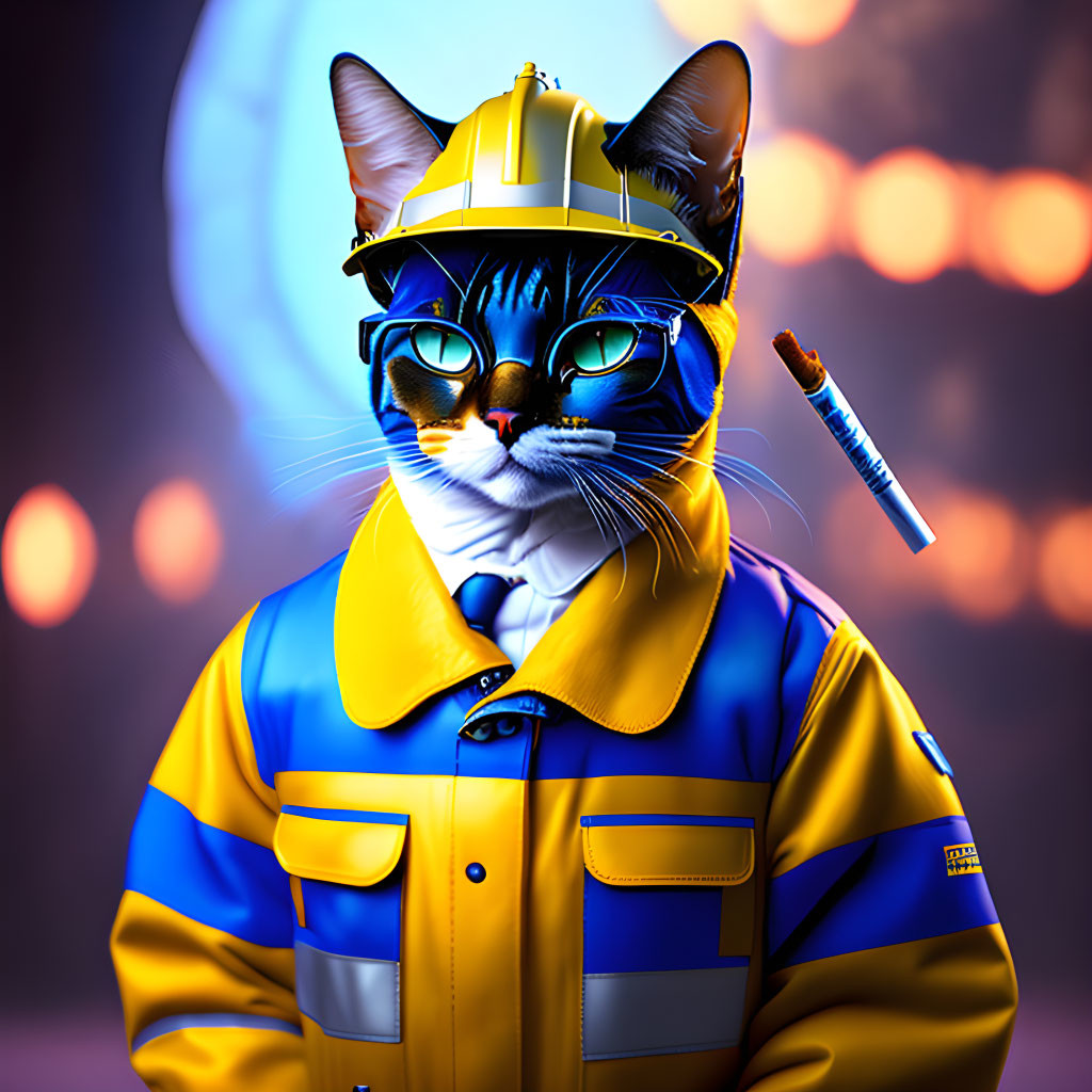 Illustration of a cat in construction worker attire