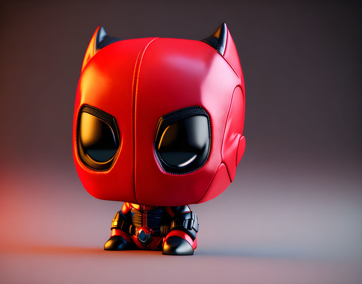 Red and Black Chibi Superhero Figurine with Large Eyes and Horns