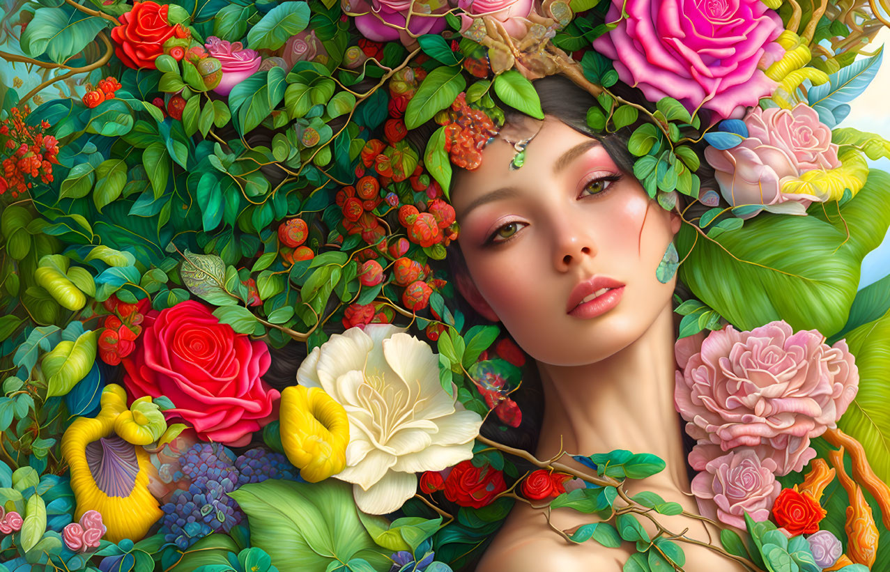 Colorful Floral Woman Portrait Illustration