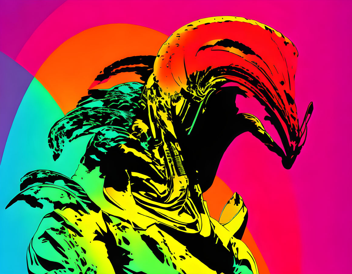 Alien with Exoskeleton Head Crest on Vibrant Background