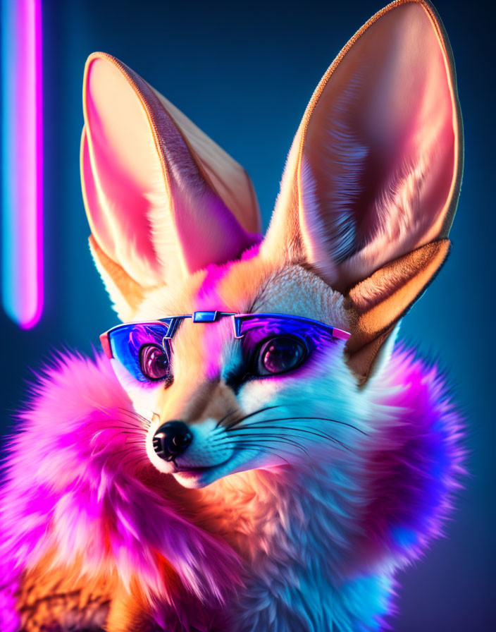 Stylized digital art of fennec fox with oversized ears and sunglasses